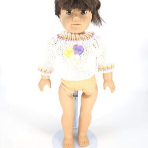 Unbranded White Knitted Long Sleeve Crewneck Doll Sweater for 18" Dolls GUC
